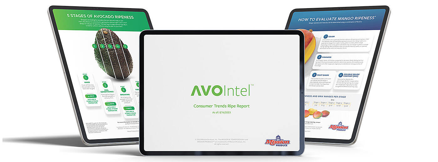 tablets show AvoIntel pages and graphics