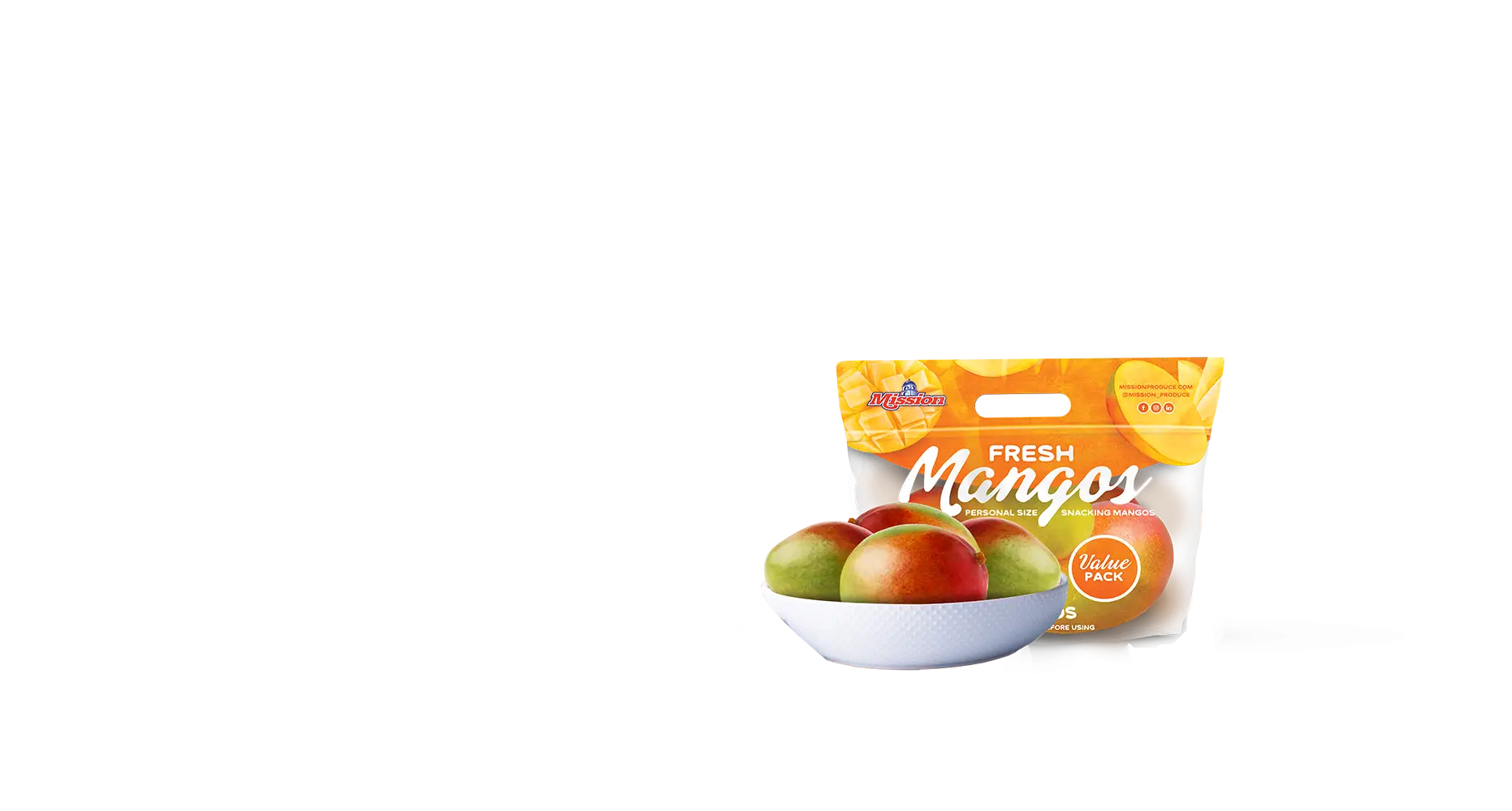 Mangos in a bowl and in packaging