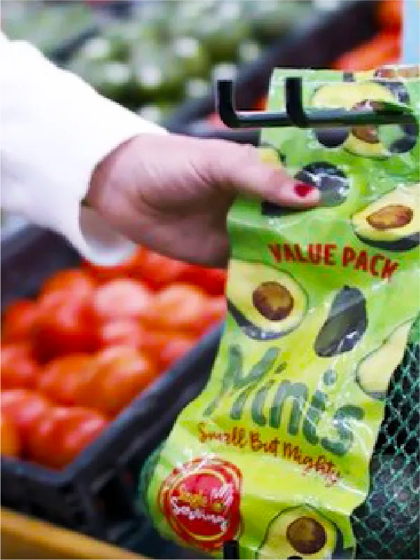 hand holding bag of Mission Minis avocados