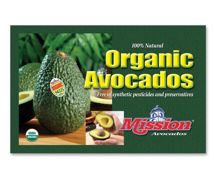 Green advertisement for Organic Mission avocados