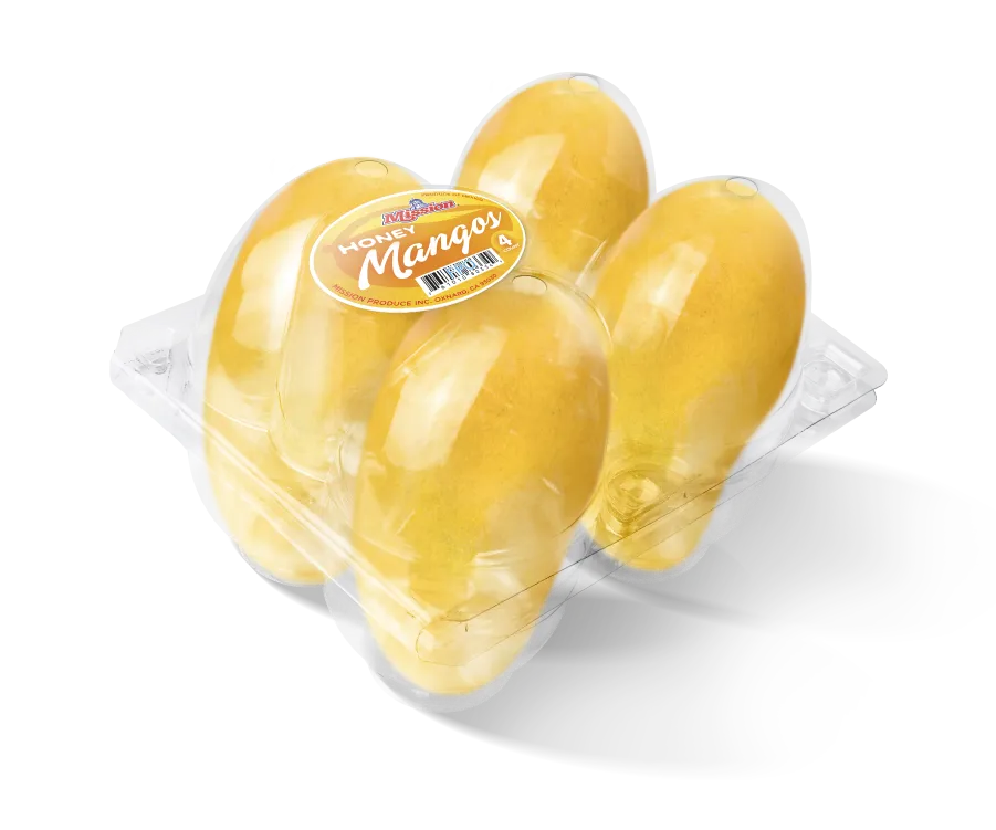 Plastic clamshell style packaging containing Mission Honey Mangos