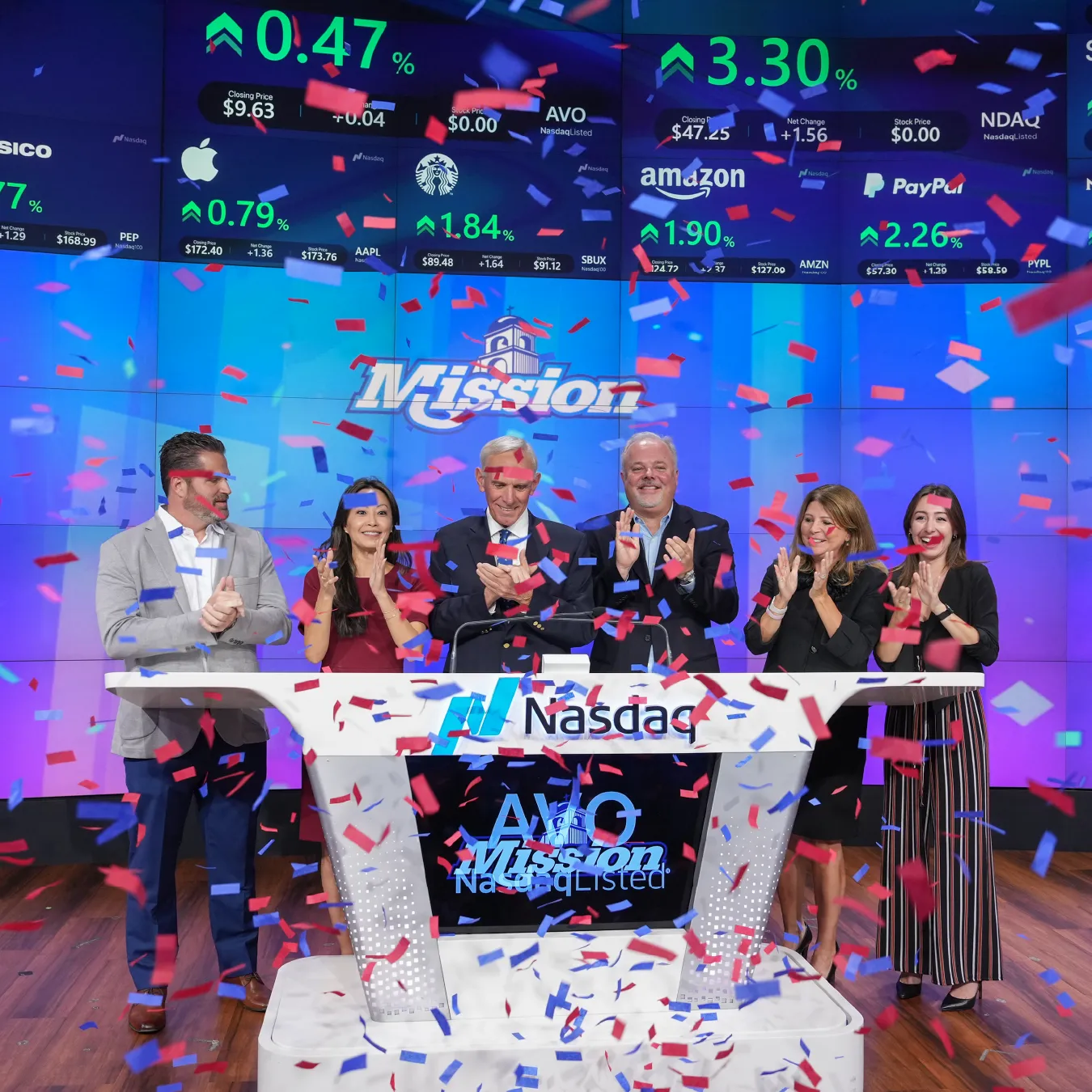 Mission ringing the bell at the Nasdaq exchange opening bell