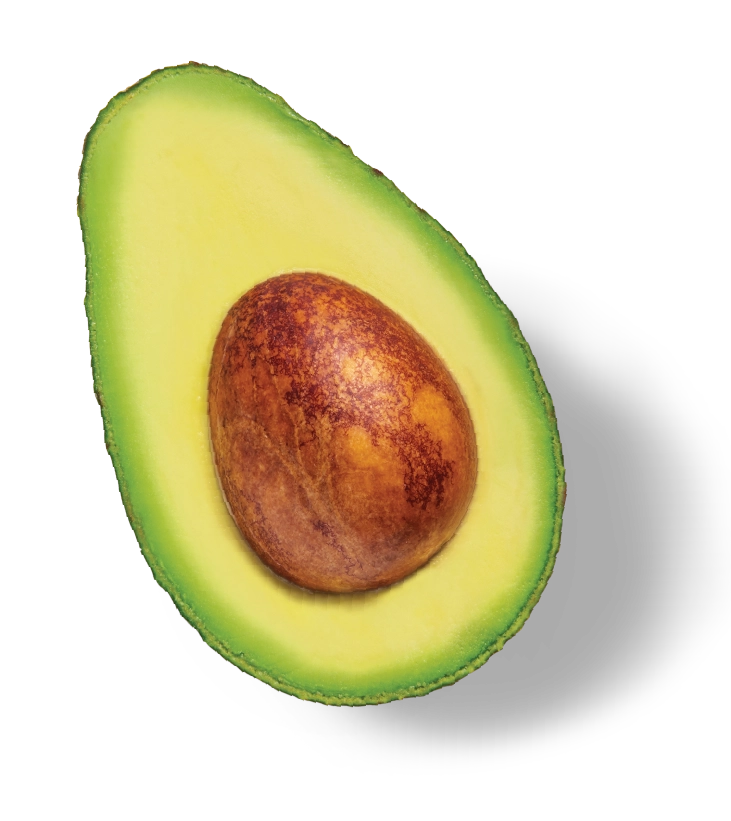half of a cut avocado with pit