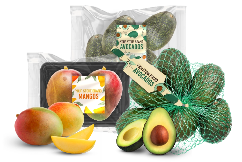 Custom branded Mission Avocados and Mangos pacakaging